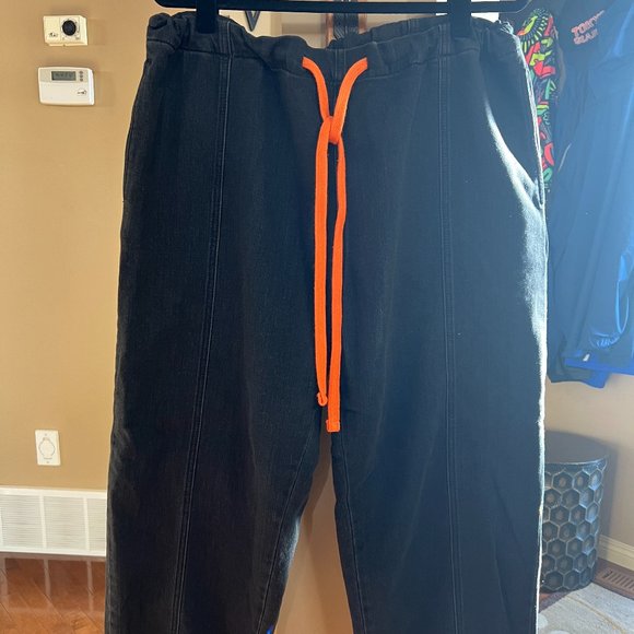 Black Drawstring Denim Look Wide-Leg Pant - Picture 1 of 3